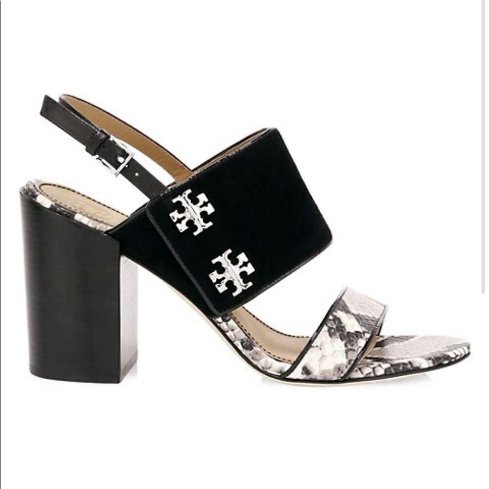 Tory Burch Kira Snakeskin-Embossed Suede Heels